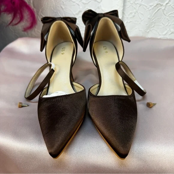Allegra K- Women’s Satin Pointed Toe (detachable 🎀)Heels (9)‼️NIB‼️🤎 - Picture 9 of 12